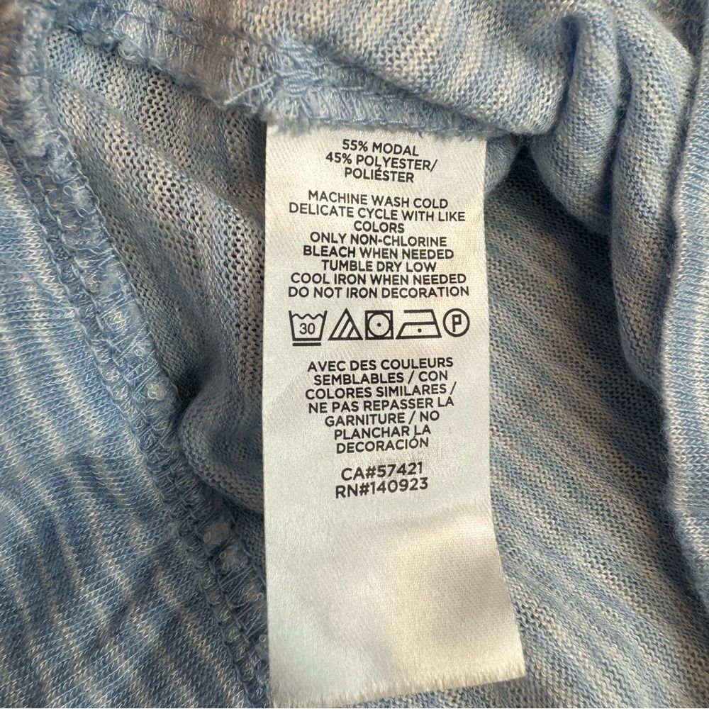Women's LOFT Blue White Striped Crop Tee Ruffle Hem Long Sleeve M - Picture 8 of 13
